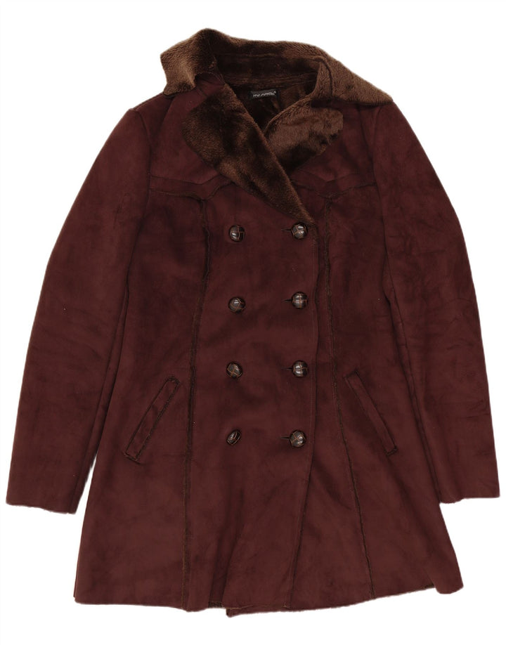 Vintage mujeres Sherpa doble pecho abrigo Reino Unido 8 pequeño marrón