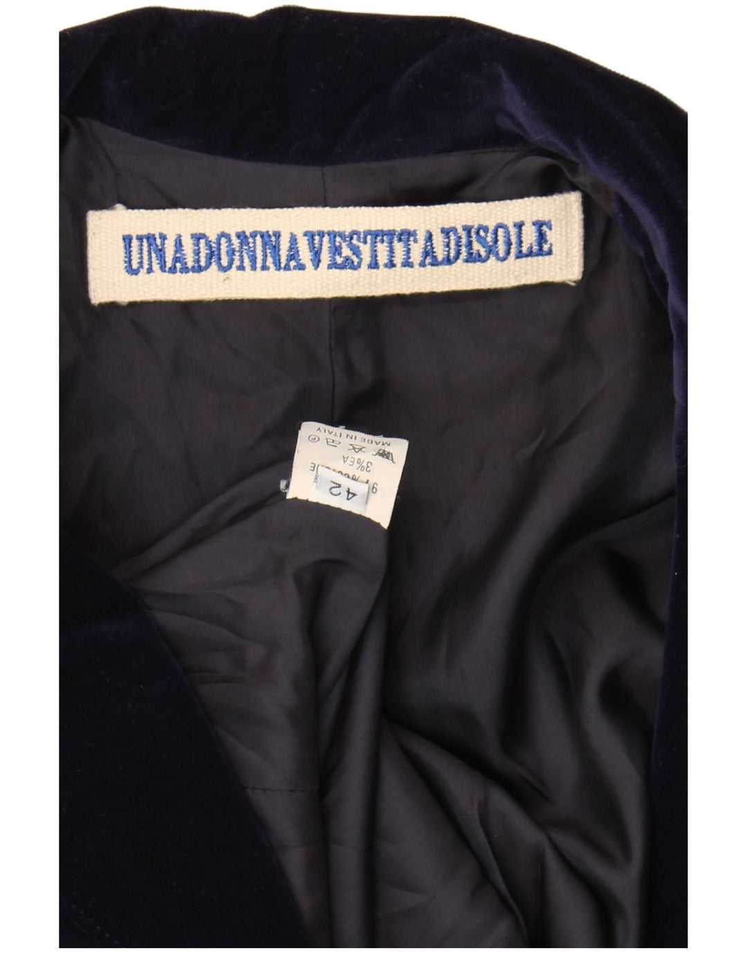 Vintage mujer terciopelo 2 botones Blazer chaqueta IT 42 algodón azul marino medio