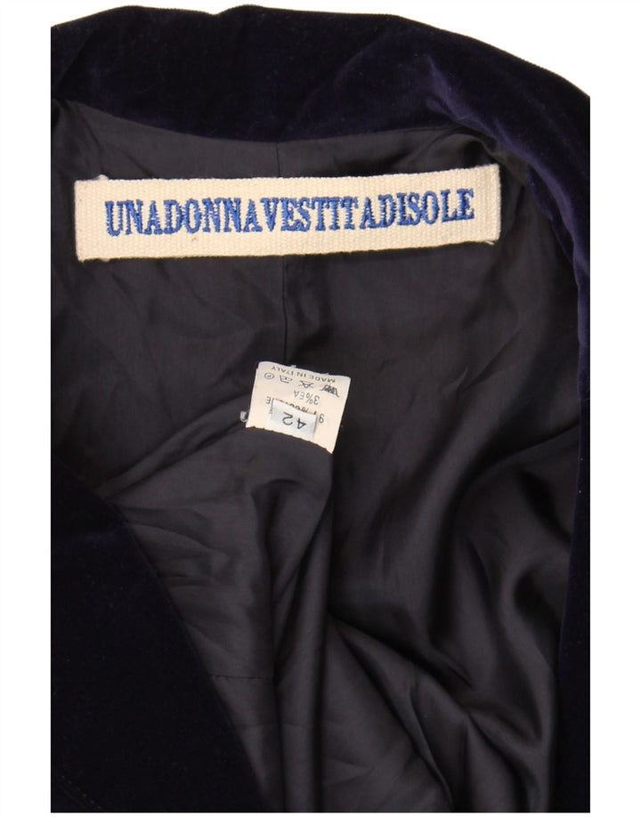 Vintage mujer terciopelo 2 botones Blazer chaqueta IT 42 algodón azul marino medio