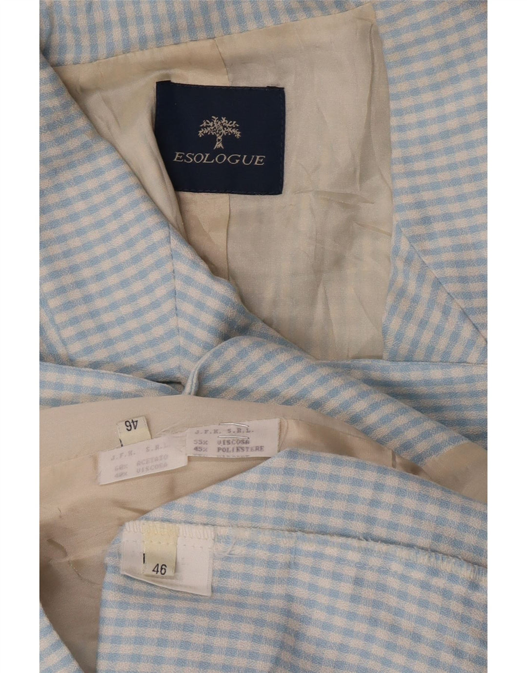 Vintage Mujer 3 Botones 2 Piezas Set IT 46 Viscosa Gingham Azul Grande