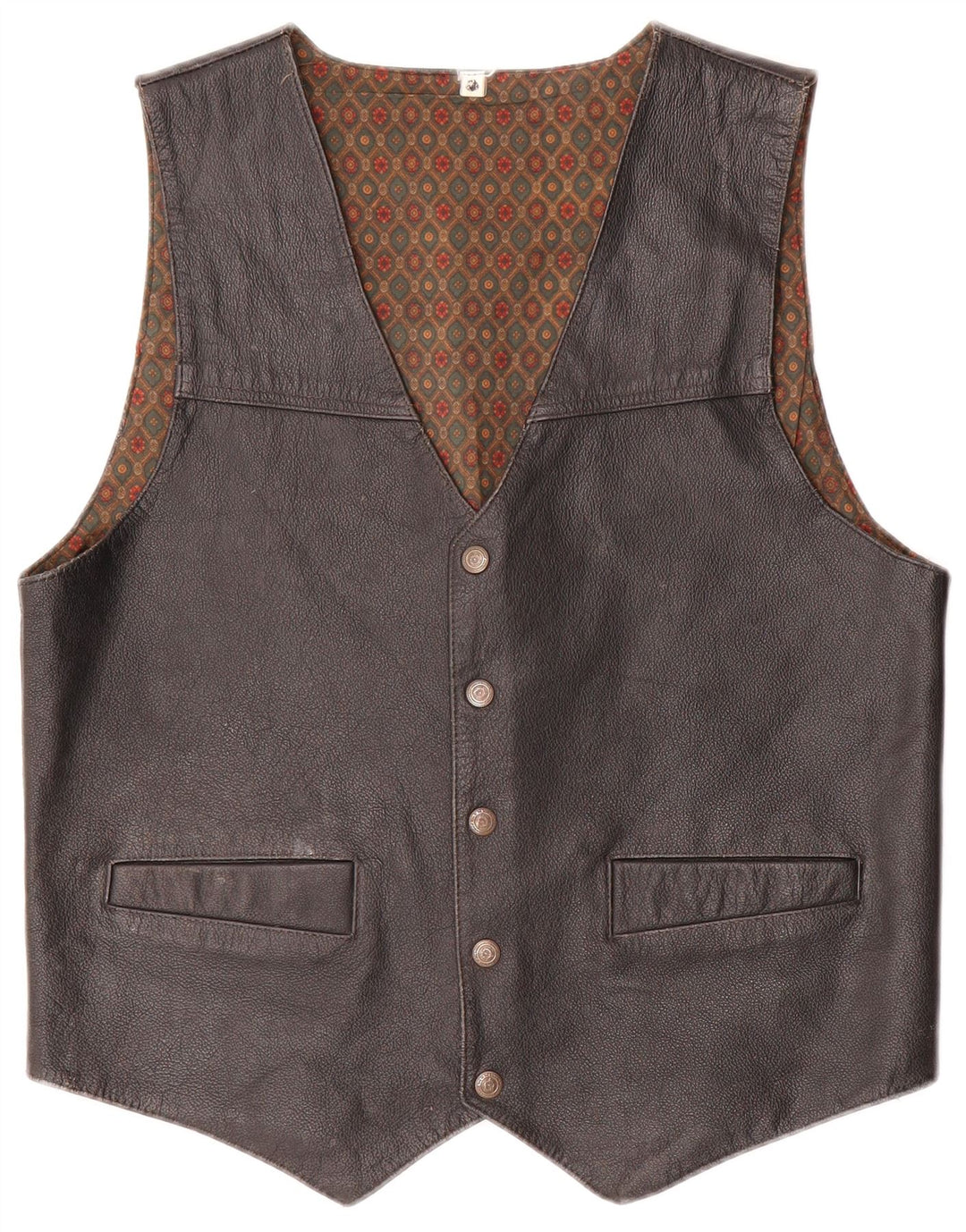 Chaleco de cuero vintage para hombre pequeño cuero negro