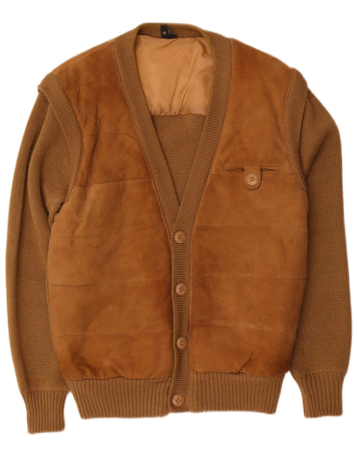 C&A Suéter tipo cárdigan de ante para hombre EU 52/54 Cuero marrón grande