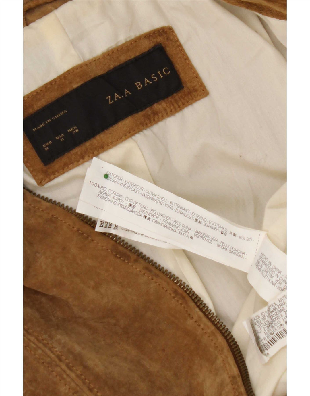 Zara Mujer Crop Gamuza Chaqueta UK 42 Cuero Beige Medio
