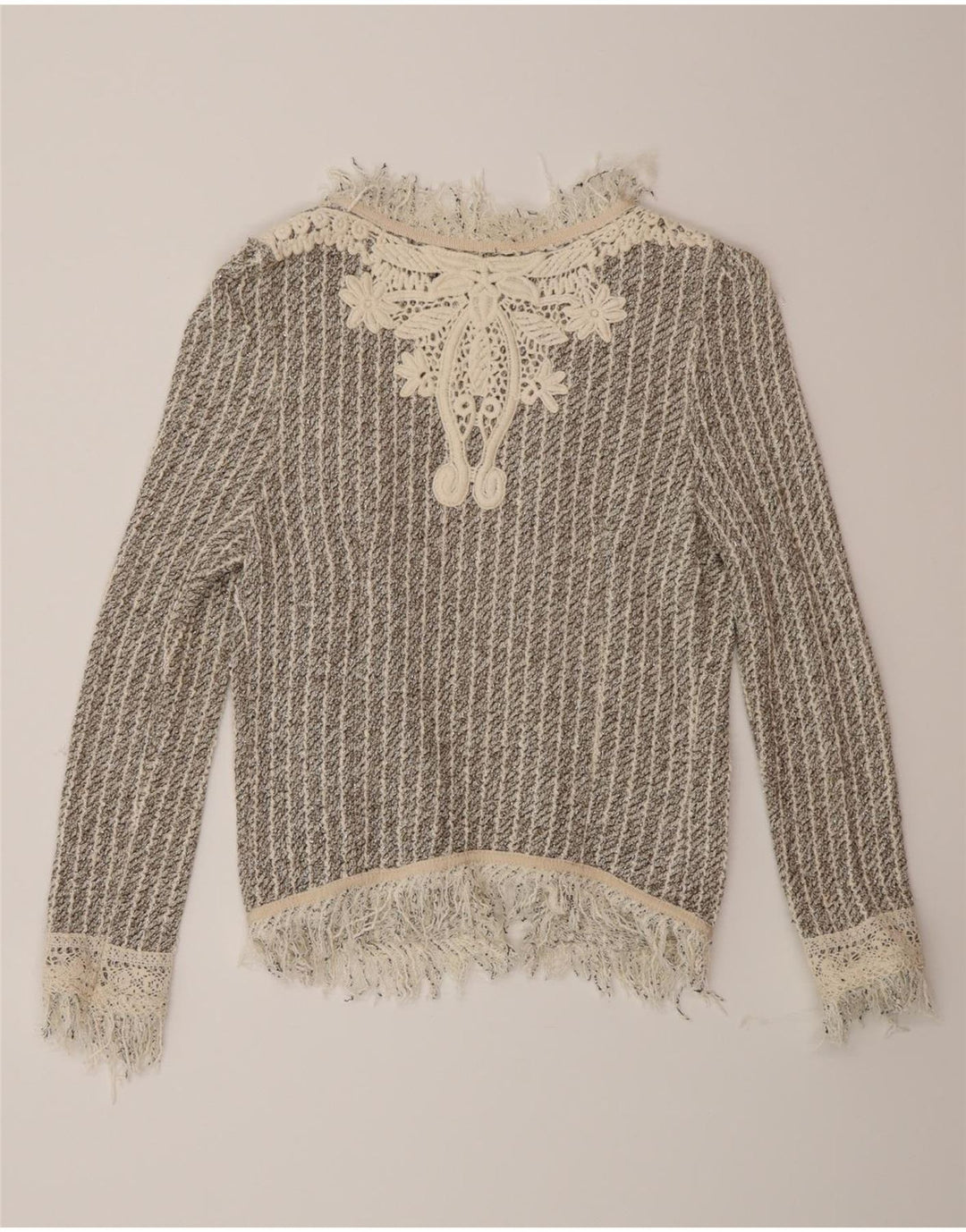 Zara Mujer Cárdigan Abierto Suéter UK 42 Gris Medio Rayas