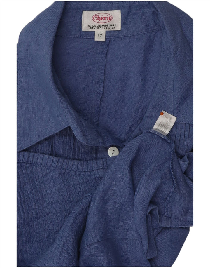 CHERIE Blusa camisera sin mangas para mujer IT 42 Lino azul medio