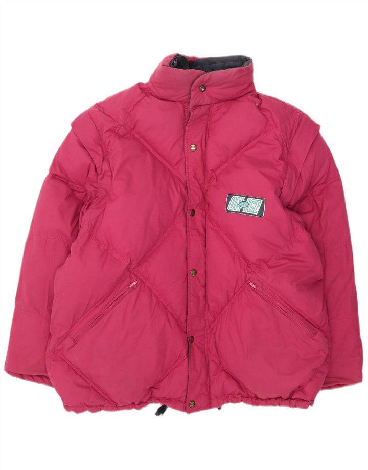 Vintage hombres acolchado reversible chaqueta de esquí Reino Unido 40 poliéster rosa grande