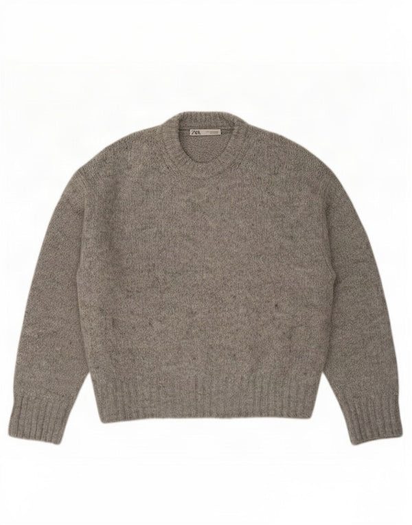 Zara Mujer Suéter De Cuello Redondo De Gran Tamaño UK 10 Small Gris Acrílico