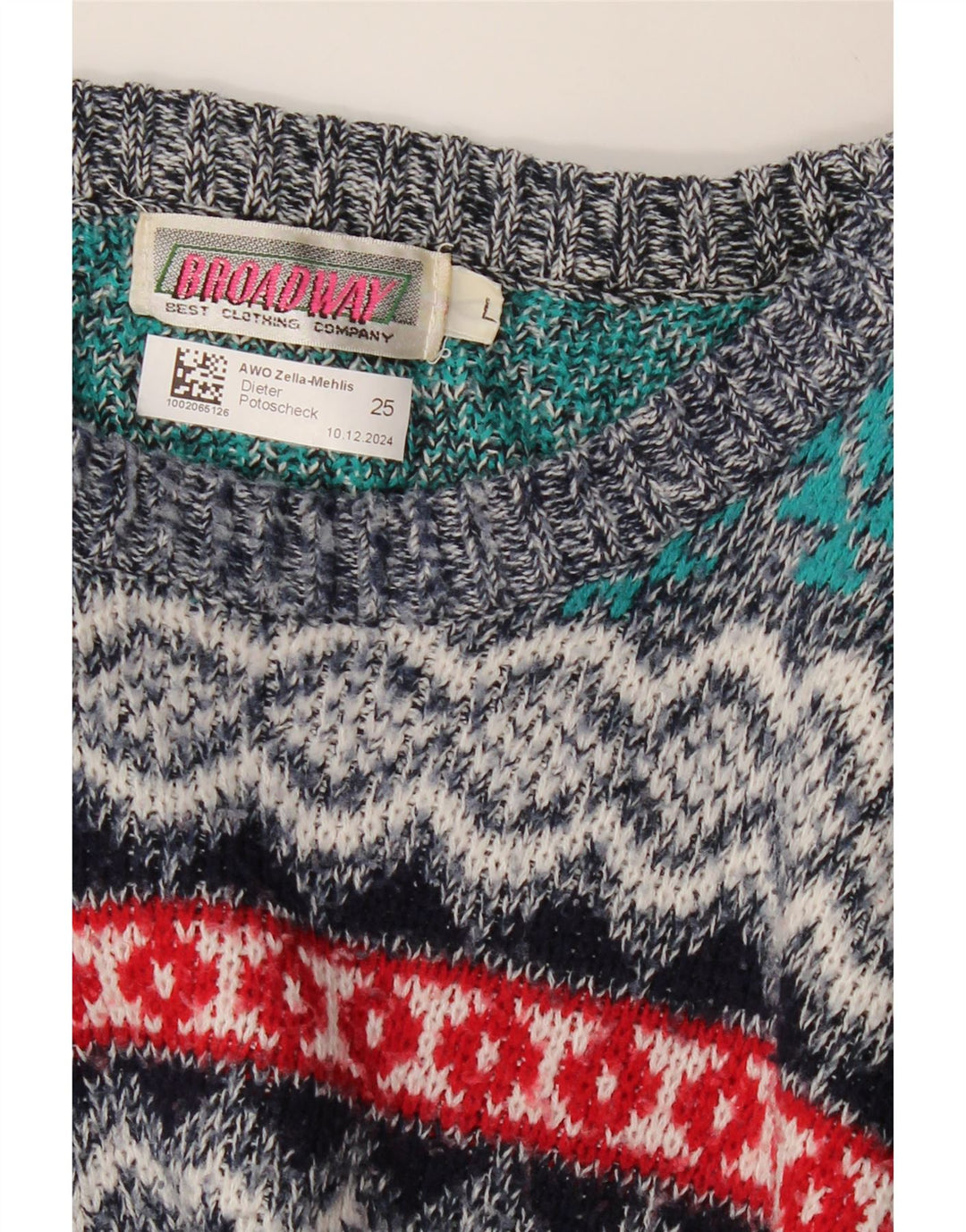 BROADWAY Suéter tipo jersey con cuello barco para hombre, talla grande, multicolor, Fair Isle