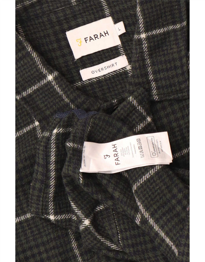 Farah Hombre Sobrecamisa De Franela Camisa Grande De Lana A Cuadros Caqui