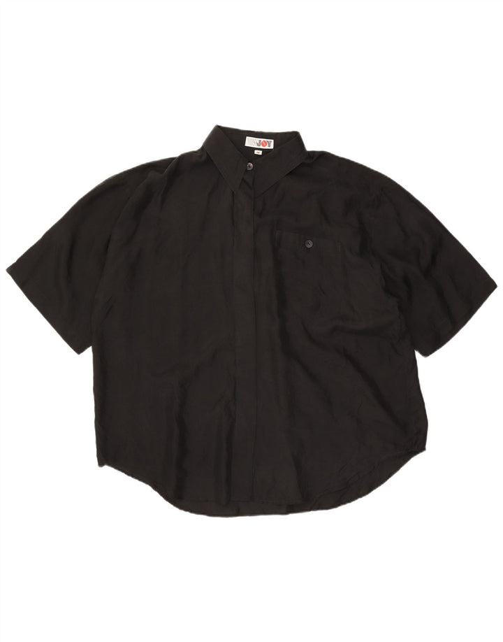Miss Joy Camisa extragrande de manga corta para mujer IT 46 Large Seda negra