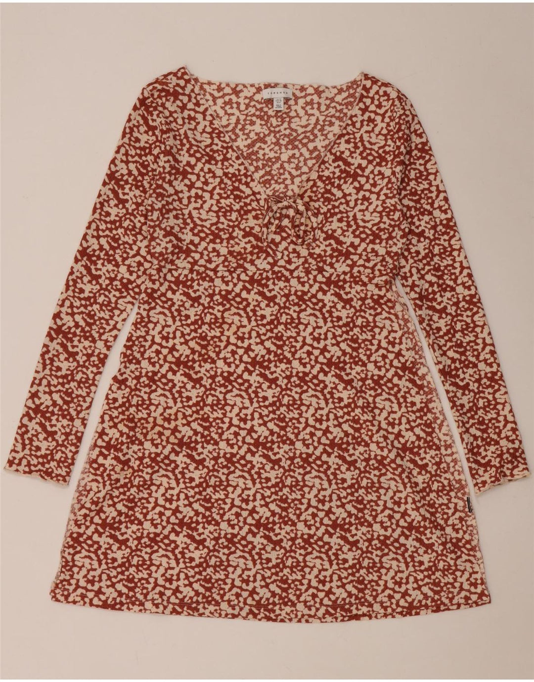Topshop Vestido acampanado con estampado abstracto para mujer, talla 40, color granate mediano