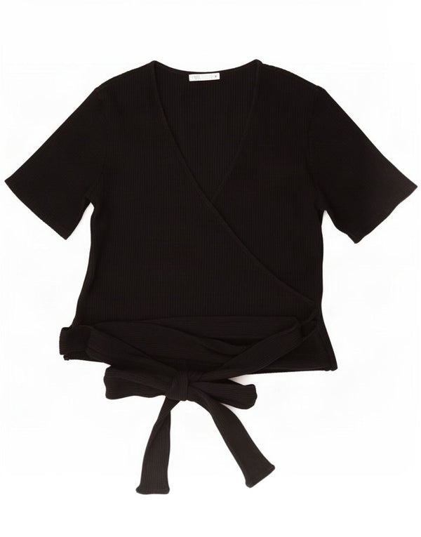 Zara Mujer Crop Blusa Top UK 40 XL Algodón Negro