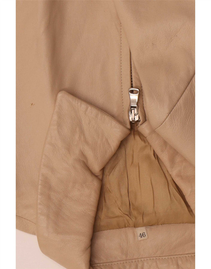 Chaqueta de cuero vintage para mujer IT 46 Beige grande