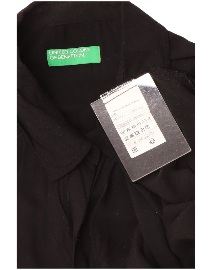Benetton Blusa Camisera Extragrande Mujer UK 46 Large Viscosa Negra