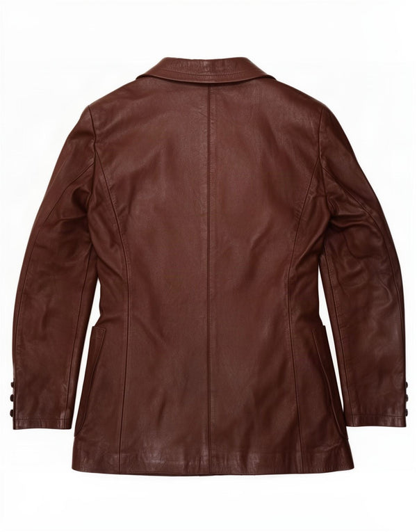 Chaqueta blazer vintage de cuero con doble botonadura para mujer IT 44 Marrón medio