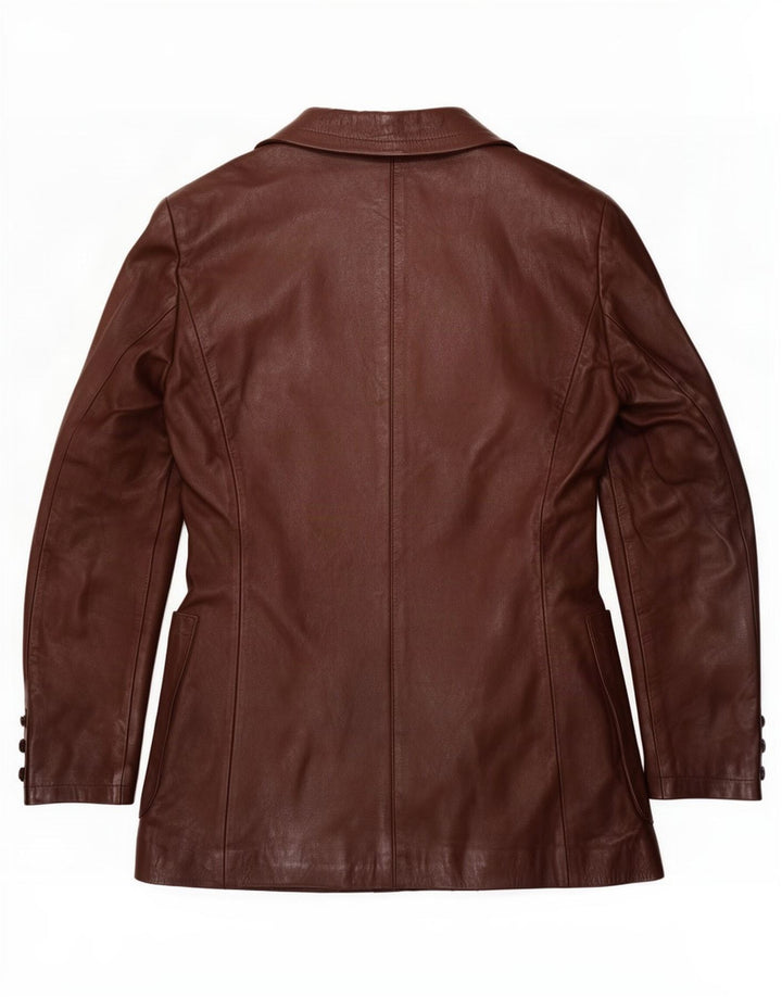 Chaqueta blazer vintage de cuero con doble botonadura para mujer IT 44 Marrón medio