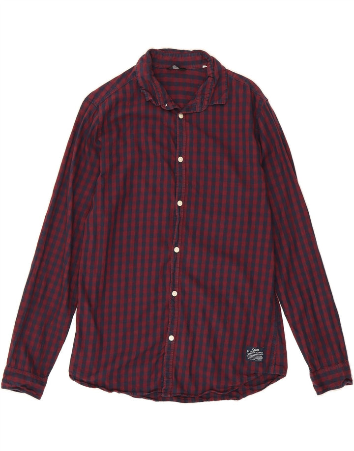 JACK & JONES Mens Flannel Shirt Medium Burgundy Gingham Cotton Vintage Jack & Jones and Second-Hand Jack & Jones from Messina Hembry 