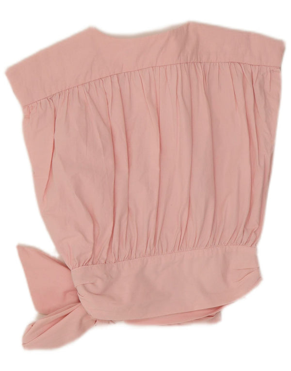 Zara Mujer Top Corto Cruzado Sin Mangas UK 10 Small Algodón Rosa