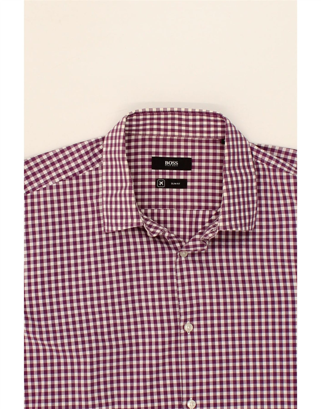 HUGO BOSS Mens Slim Shirt  Size 41 Medium Purple Gingham Cotton Vintage Hugo Boss and Second-Hand Hugo Boss from Messina Hembry 