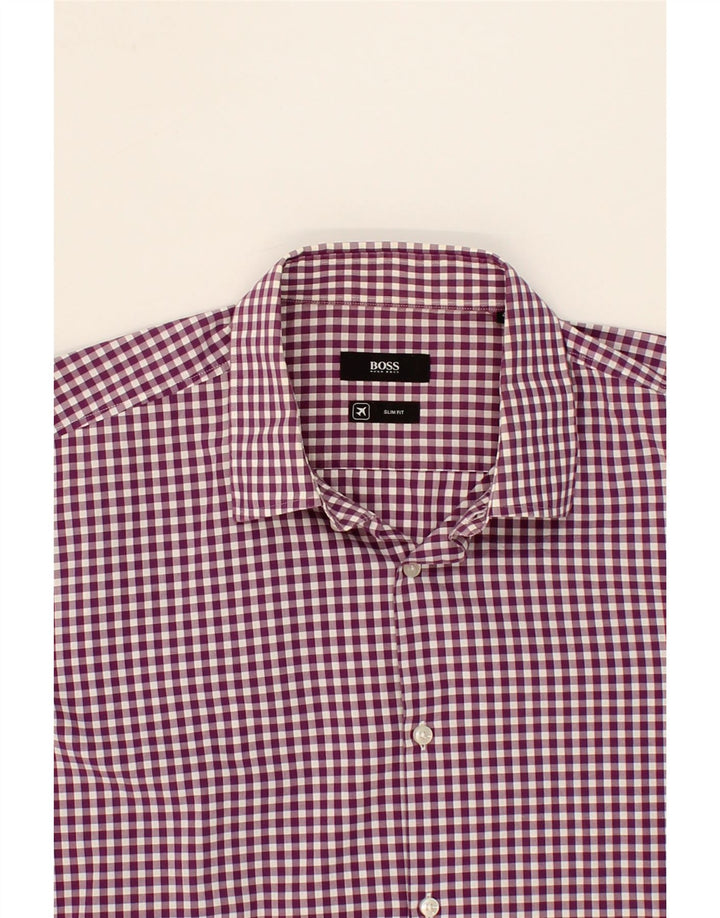 HUGO BOSS Mens Slim Shirt  Size 41 Medium Purple Gingham Cotton Vintage Hugo Boss and Second-Hand Hugo Boss from Messina Hembry 
