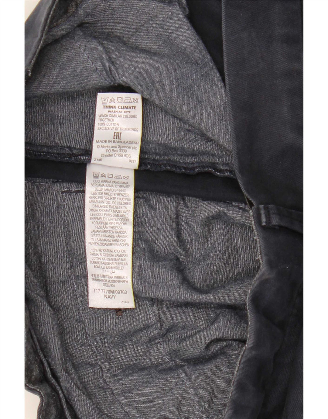 Marks & Spencer Pantalones cortos chinos para hombre W32 Algodón azul marino mediano