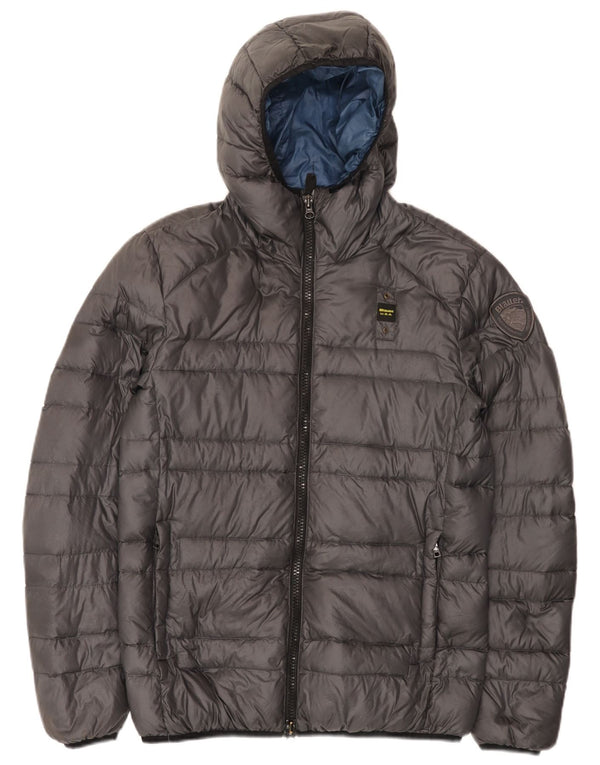 Blauer Chaqueta acolchada con capucha para hombre UK 38 Poliamida gris medio