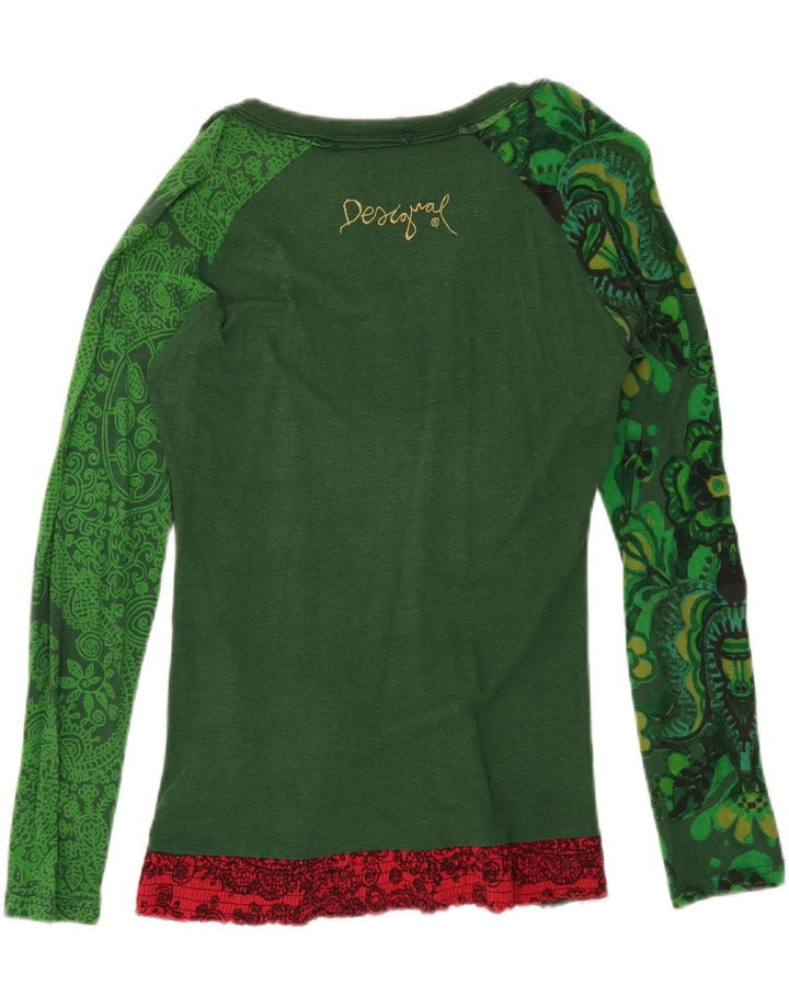 Desigual Mujer Gráfico Top Manga Larga UK 14 Algodón Verde Medio