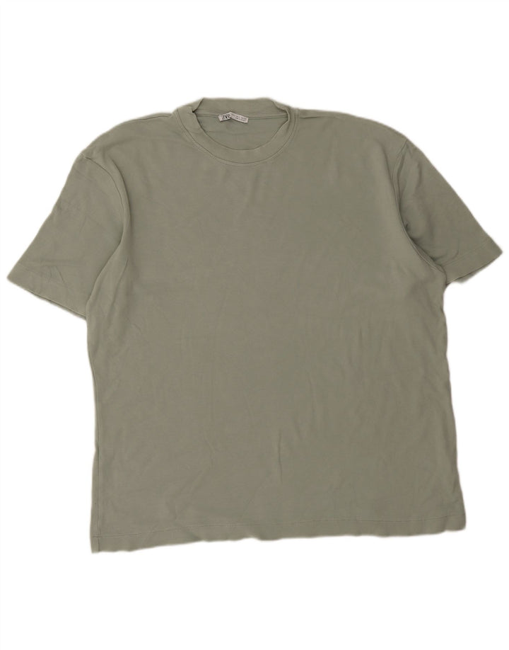 Zara Hombre Camiseta Top Grande Algodón Verde