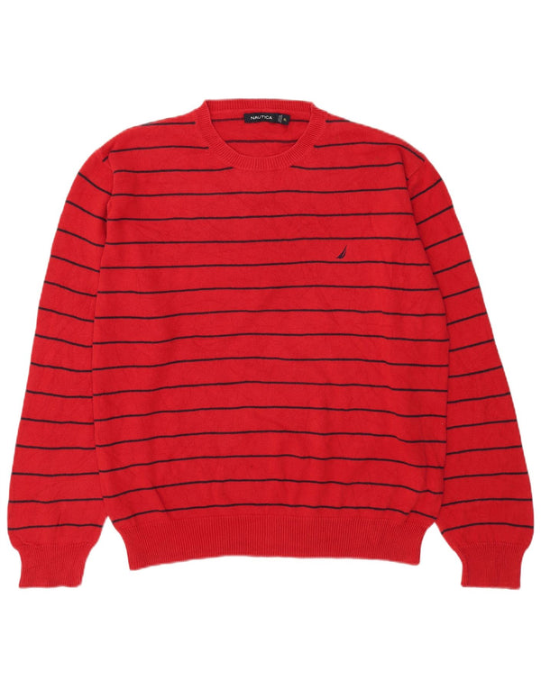 Nautica Jersey de cuello redondo para hombre XL de algodón a rayas rojas