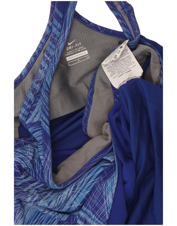 NIKE Mujer Dri Fit Graphic Vest Top UK 8 Pequeño Algodón Geométrico Azul