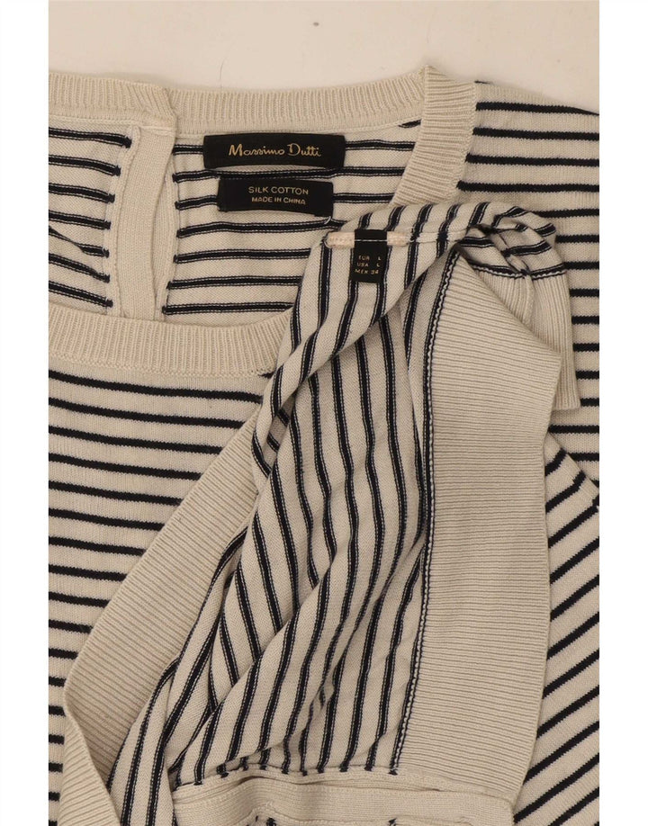 Massimo Dutti Cárdigan Mujer UK 44 Large Seda Rayas Blancas