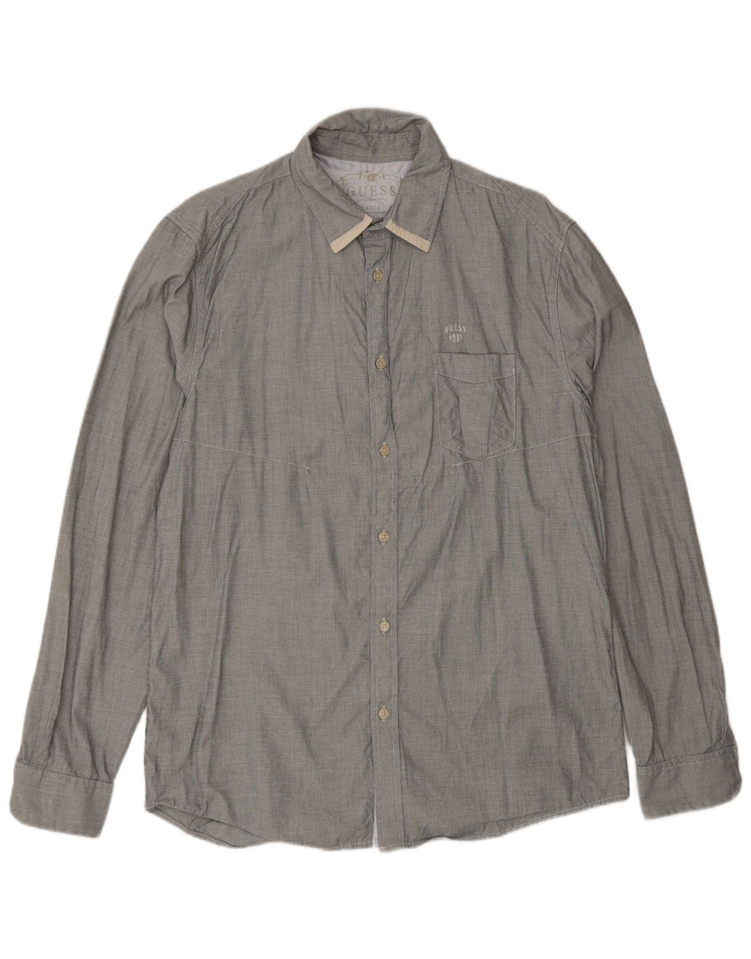 Guess Camisa Regular Fit para Hombre UK 40 Large Gris Cuadros Algodón