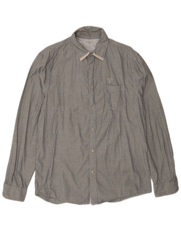 Guess Camisa Regular Fit para Hombre UK 40 Large Gris Cuadros Algodón