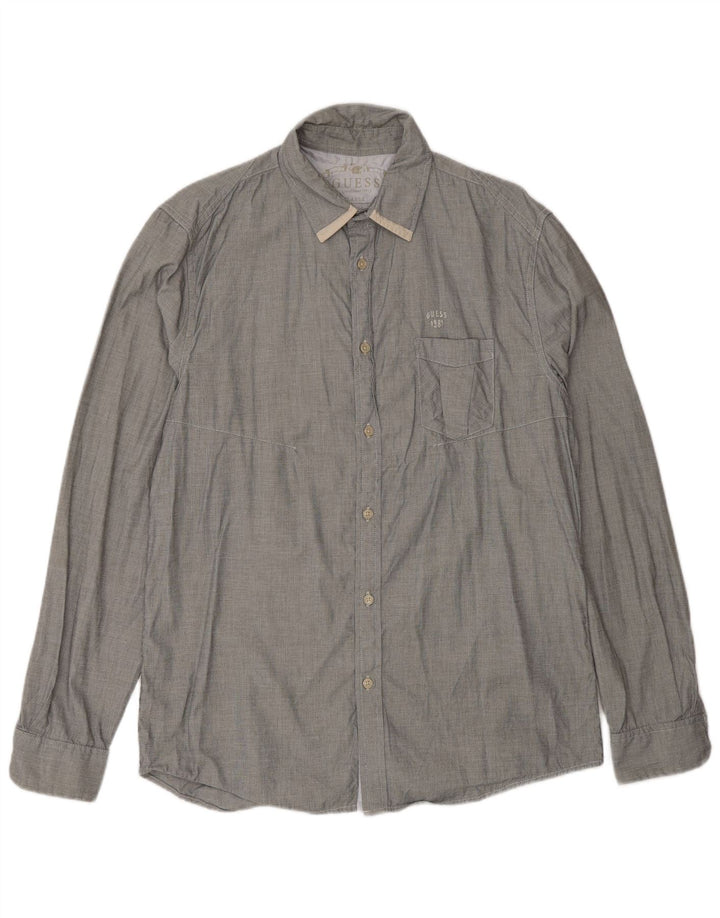 Guess Camisa Regular Fit para Hombre UK 40 Large Gris Cuadros Algodón