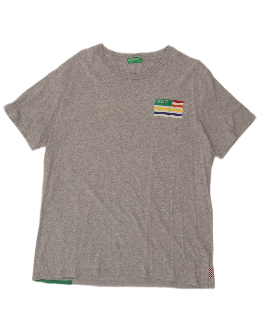 BENETTON Camiseta gráfica para hombre Top 2XL Gris Colorblock Algodón