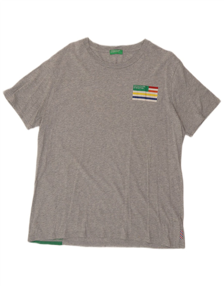BENETTON Camiseta gráfica para hombre Top 2XL Gris Colorblock Algodón
