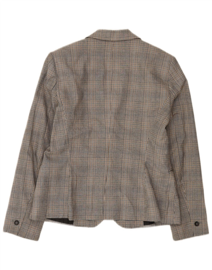 Zara Mujer Chaqueta Blazer De 1 Botón EU 42 Poliéster A Cuadros Gris Grande
