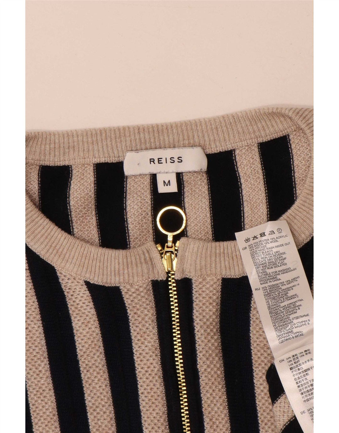 Reiss Suéter tipo jersey con cremallera y cuello para mujer UK 40 Mediano Poliéster a rayas negras