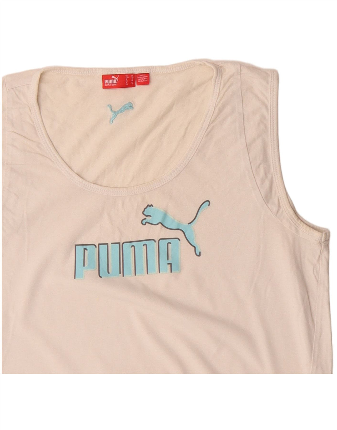 Puma Mujer Gráfico Chaleco Top UK 16 Grande Algodón Blanco