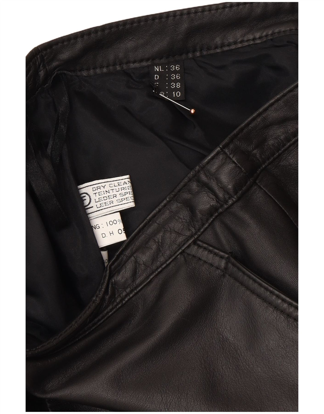 VINTAGE Falda de cuero para mujer Reino Unido 10 Pequeño W26 Cuero Negro