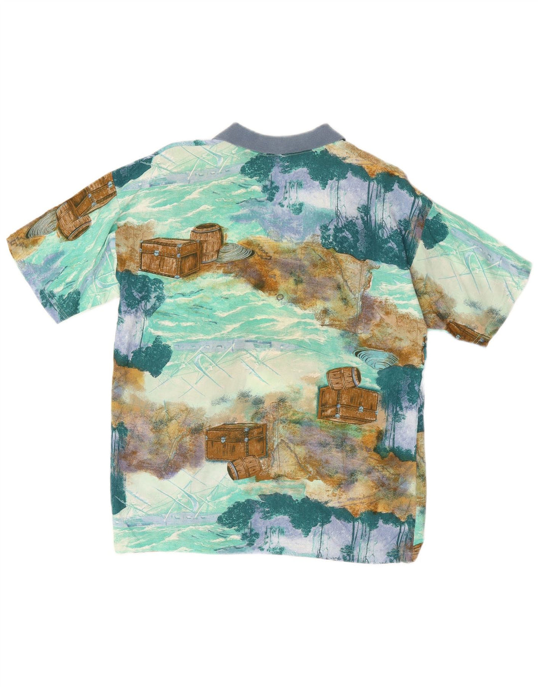 Polo vintage con estampado abstracto para hombre, color azul medio