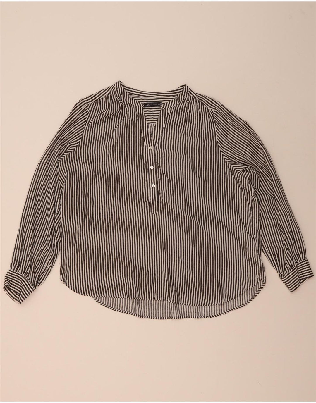 MARKS & SPENCER Blusa camisera extragrande para mujer UK 20 2XL Gris a rayas