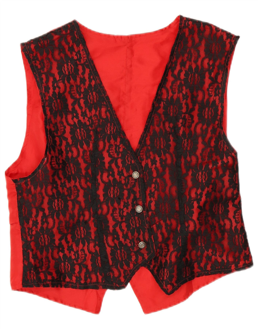 VINTAGE Womens Waistcoat UK 14 Medium Red Floral Polyester