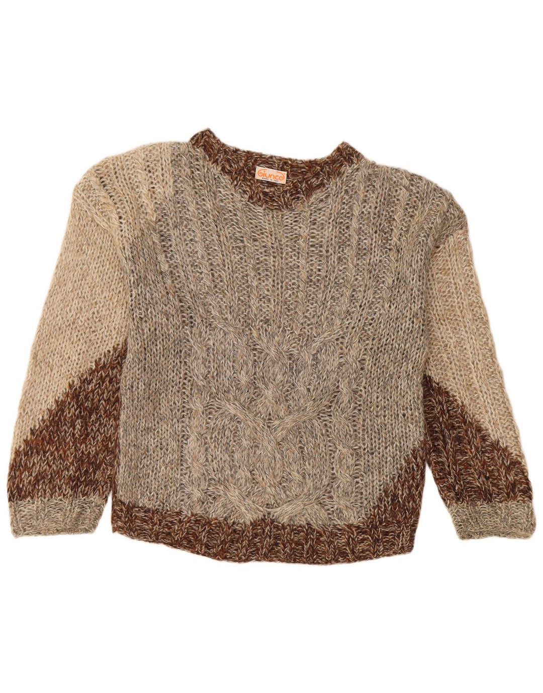 Giunco Jersey de cuello redondo para mujer UK 10 Small Brown Colourblock Mohair