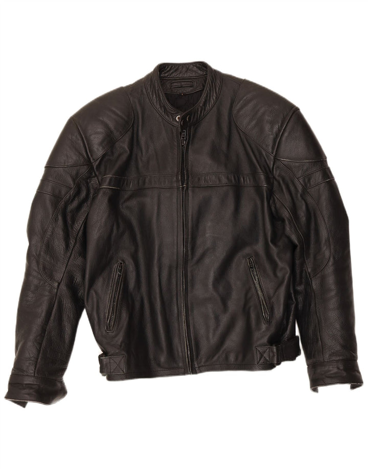 VINTAGE Chaqueta Racer de cuero para hombre Reino Unido 40 Cuero negro grande