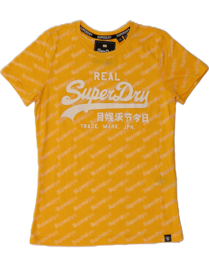 SUPERDRY Womens Graphic T-Shirt Top UK 10 Small Yellow Polyester Vintage Superdry and Second-Hand Superdry from Messina Hembry 
