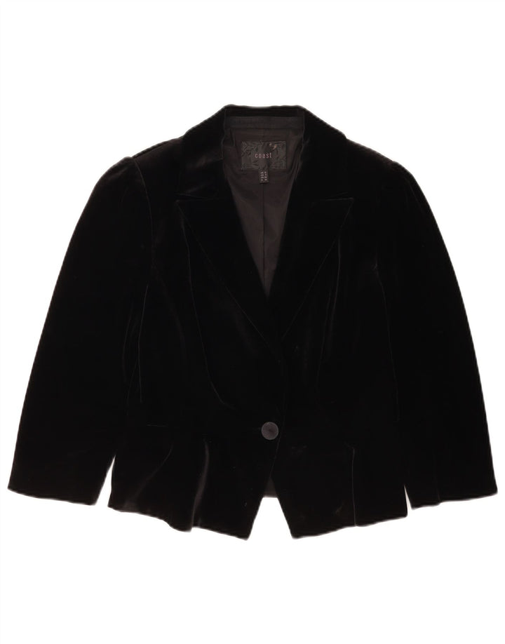 Coast Chaqueta Blazer de Terciopelo con 1 Botón para Mujer UK 42 Mediana Poliéster Negro