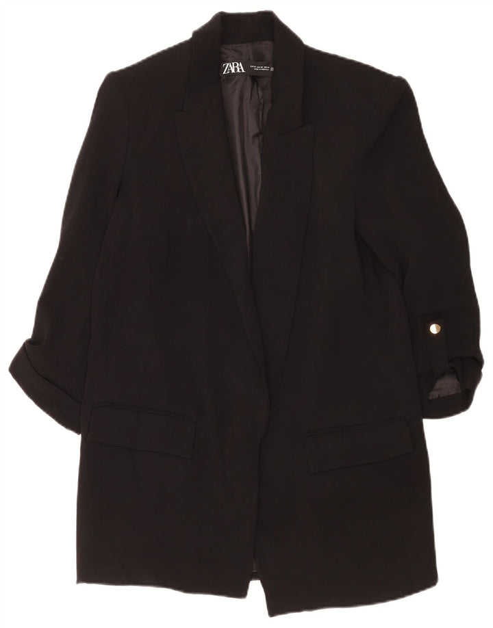 Zara Chaqueta tipo blazer abierta de manga 3/4 extragrande para mujer UK 6 XS Poliéster negro