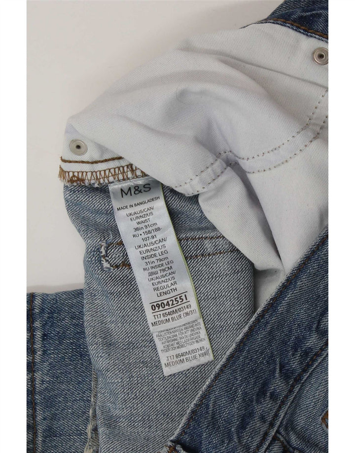 Marks & Spencer Jeans Rectos Regulares Desgastados para Hombre W36 L31 Algodón Azul