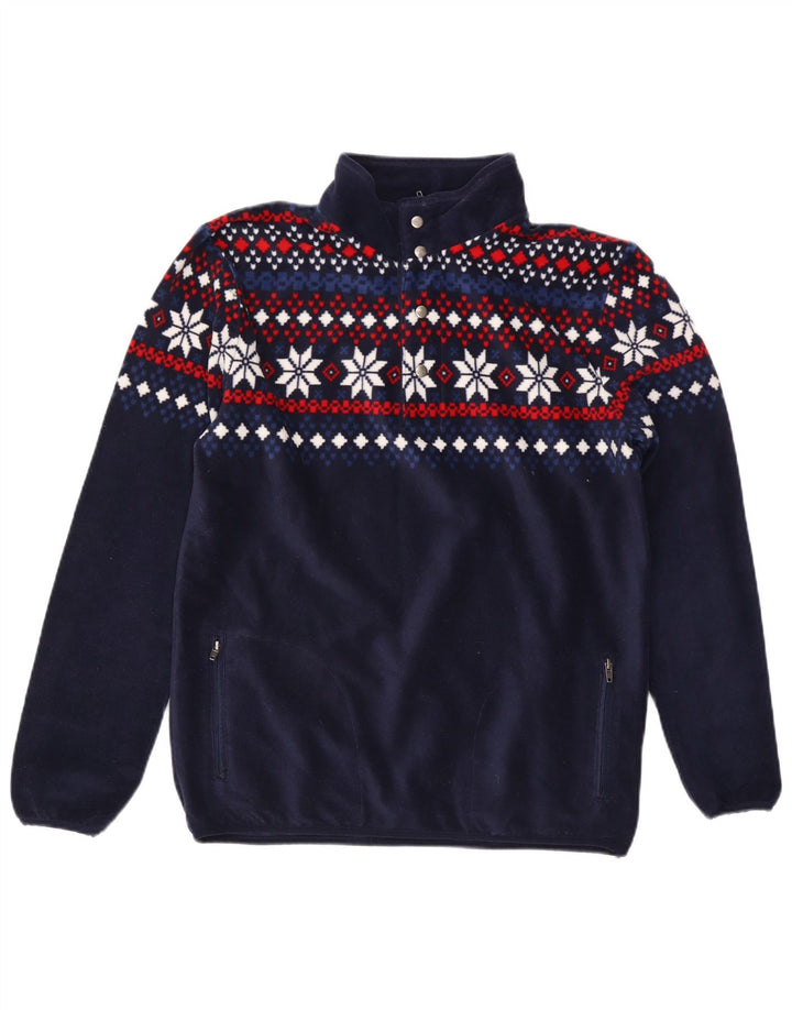 TCM Mens Zip Neck Pullover Chándal Top Medio Azul Marino Fair Isle